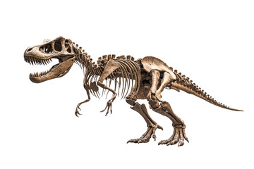 Fototapeta premium Detailed three dimensional rendering of a menacing tyrannosaurus rex fossil skeleton exhibiting powerful leg bones and massive jaw structure&nbsp;