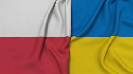 Fototapeta premium Dynamic Polish and Ukrainian flags beautifully draped, symbolizing unity and strong international relations for global events and news.