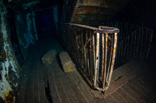 Carvela wreck (shipwreck) with famous staircase, Gozo, Malta