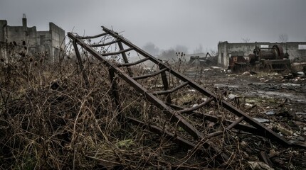 Fototapeta premium Damaged Ladder in Overgrown Ruins