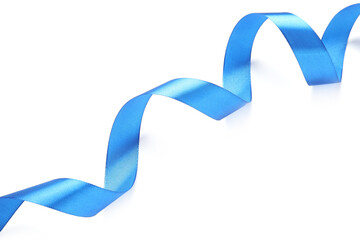 Beautiful blue ribbon isolated on white, top view