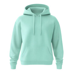 Fototapeta premium Plain Mint Hoodie with Drawstrings and Front Pocket Mockup for Casual Wear on transparent background
