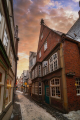 Fototapeta premium Iconic landmarks from the center of Bremen Schnoor, , the Dom Cathedral and old town
