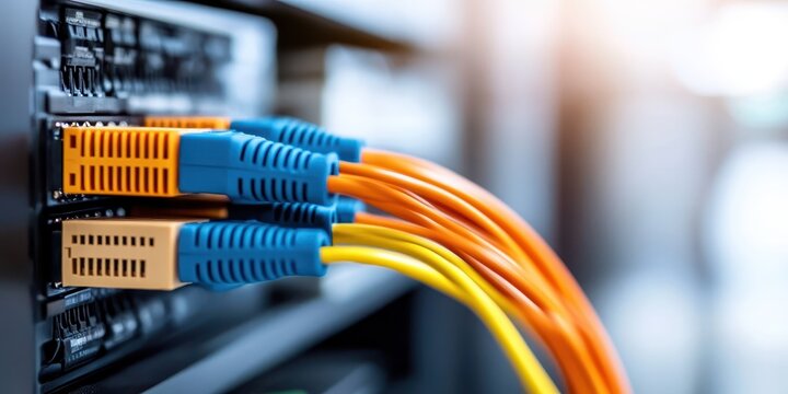 Colorful LAN cables create a vibrant connection in networking equipment