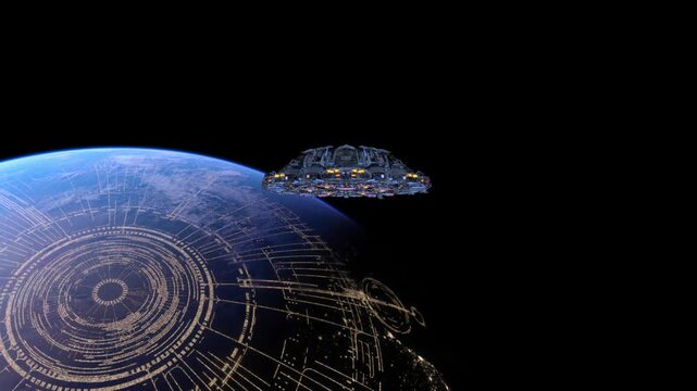 地球とUFO　3DCGレンダリング