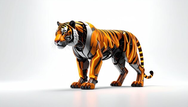Tiger with Virtual Reality Headset on White.