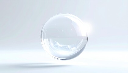 Transparent Glass Sphere on White Background.