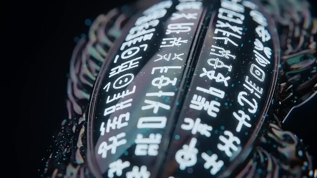 Ancient Chinese Characters on Black Ring.