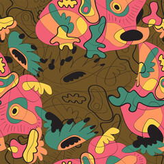 Psychedelic seamless pattern with hand-drawn elements