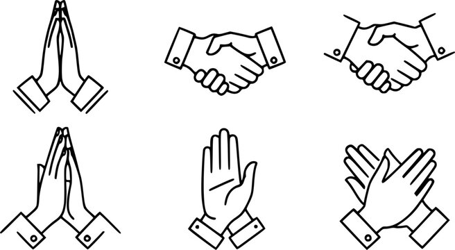 Clasped hands icons set.