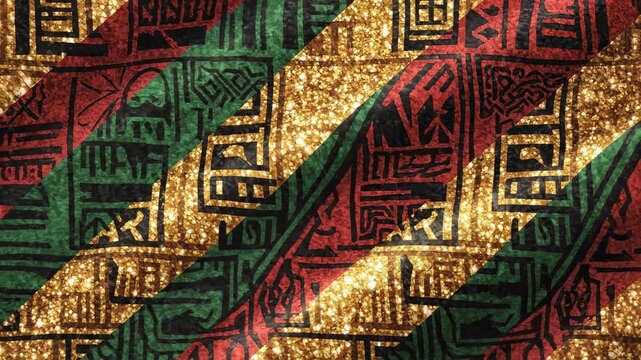 Vibrant african pattern with intricate designs and symbolic elements showcasing cultural heritage in red green and gold colors beautifully.