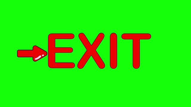 exit sign animation,exit sign animation with moving arrow pushing towards exit,green background,4K