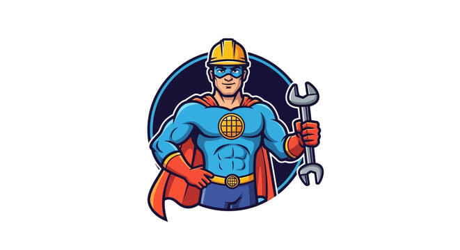 Superhero mechanic with a wrench and hard hat ready for any task