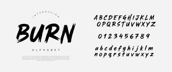 Burn brush font with aggressive hand drawn textured strokes for sport posters automotive branding and rock music © Kiki