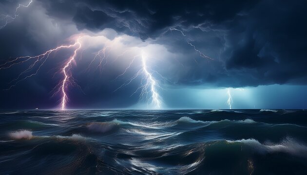 lightning over a stormy sea