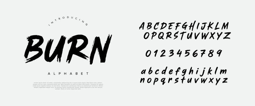Burn brush font with aggressive hand drawn textured strokes for sport posters automotive branding and rock music