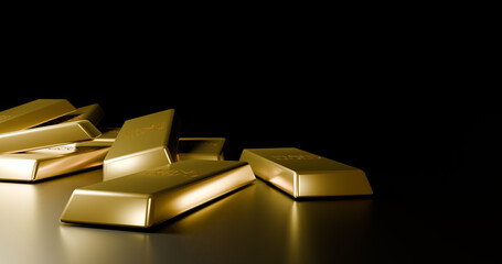 3d gold bars on black background wallpaper