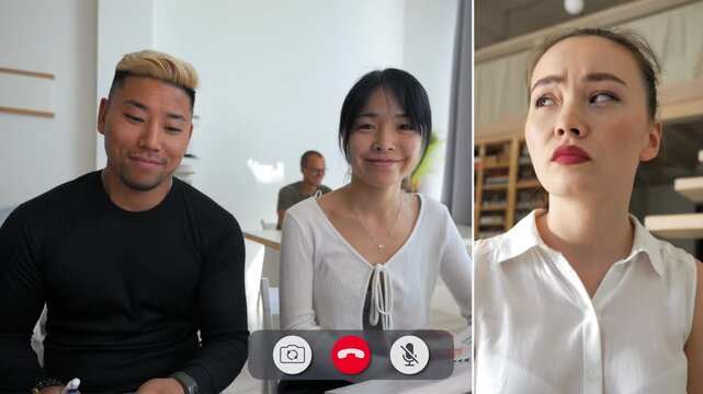 Students navigate a range of emotions during their online call. Expressions change from joy to concern as they engage with each other, creating a shared moment.