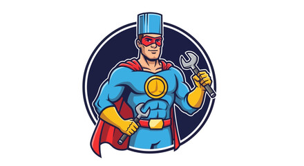 Superhandyman superhero character holding tools and ready for action and repair