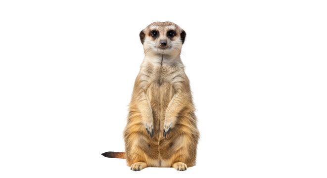 Alert meerkat standing isolated on transparent background, cute suricate or suricat looking at camera in defensive position PNG