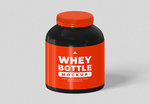 Whey Protein Supplement Bottle Mockup for Fitness Nutrition Branding Presentation