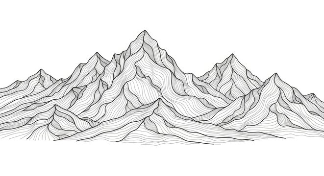 Abstract line art mountain range illustration on white background design element