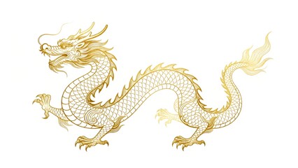 AI illustration of detailed golden dragon line artwork