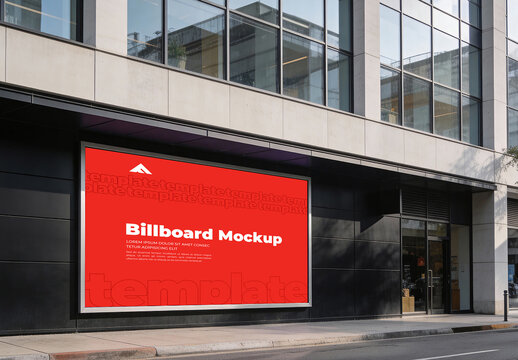 Modern Building Facade Billboard Mockup in Urban Business District for Outdoor Advertising Campaign