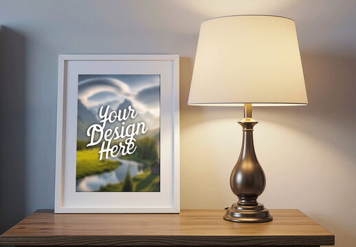 Picture Frame On A Bedside Table Mockup