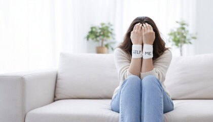 Fototapeta premium Concept of awareness about the signs of emotional distress and self-harm in young people.