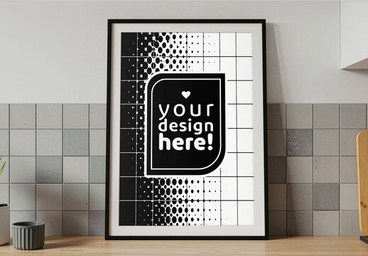 Poster Frame Mockup On A Kitchen Counter
