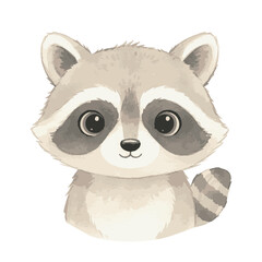 Fototapeta premium Cute Watercolor Raccoon Portrait Illustration.