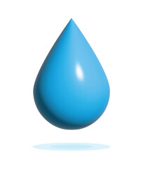 Blue Water Drop Vector Icon with 3D Glossy Effect: Realistic Rain Droplet Symbolizing Nature, Purity, Freshness, Clean Aqua, Environmental Care and Hydration Isolated on White Background