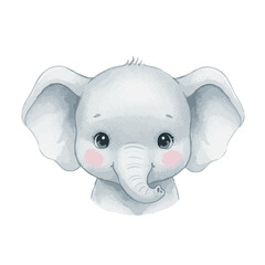 Obraz premium Cute Baby Elephant Face Watercolor Illustration.