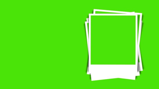 Stacking Polaroid photo frames with green fill.