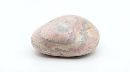 Fototapeta premium Natural pink granite stone with smooth surface isolated on white background for geology education and mineral collection displays.