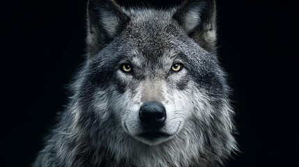 Fototapeta premium Intense Close-up Portrait of a Grey Wolf / グレーオオカミの強烈な接写ポートレート