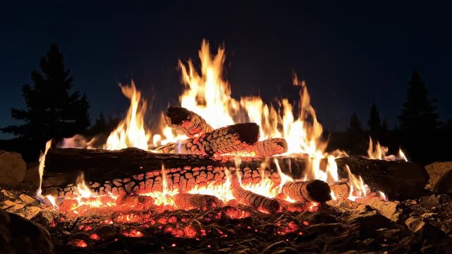 Roaring Campfire at Night | Relaxing Fire Ambiance with Glowing Embers 🔥