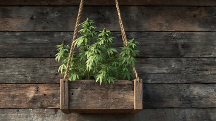 Rustic Wooden Wall Planter Close-up / ラスティックな木製壁掛けプランターのアップ