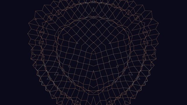Abstract symmetrical wireframe structure on dark background | futuristic geometric mesh pattern for motion graphics and technology design