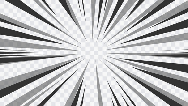 Radial motion lines forming a dramatic action burst. Comic and manga inspired background for fight scenes, posters and animation projects.