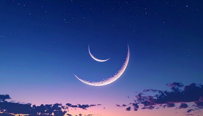 Serene Night Sky with Crescent Moons and Soft Clouds.