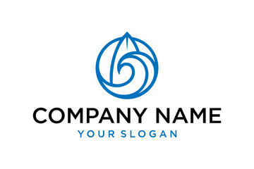 Fototapeta premium Abstract Blue Circular Logo Design with Wave and Leaf Elements for Corporate Branding