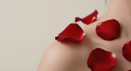 Close-Up of Skin with Rose Petals on Shoulder
