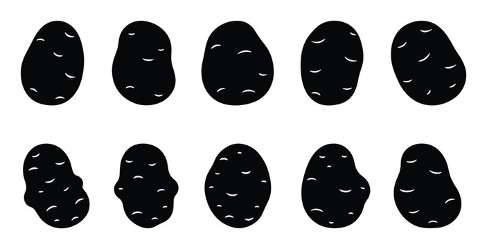Collection of potato tubers vector icons, a common ingredient used in cooking, isolated on background