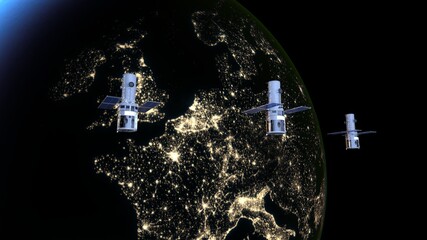 人工衛星と地球　3DCGレンダリング