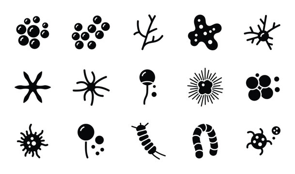 Set of microbe microorganism virus germ bacteria silhouette biology infection health medical isolated