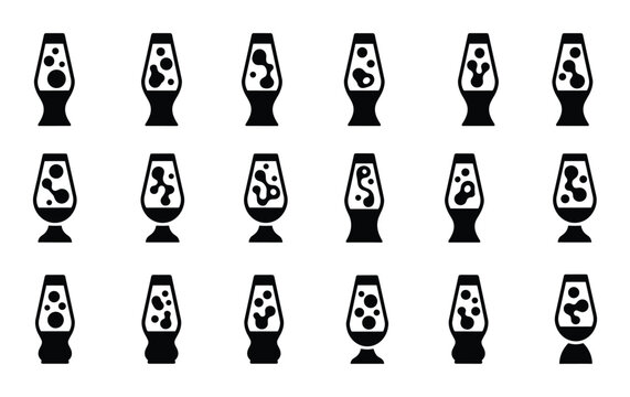 Set of retro lava lamp silhouettes in funky 60s and 70s style isolated on transparent backdrop