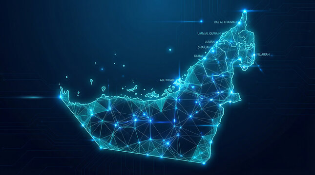 United Arab Emirates Map Digital Network Wireframe