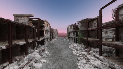Fototapeta premium 荒廃した街の風景 3DCGレンダリング